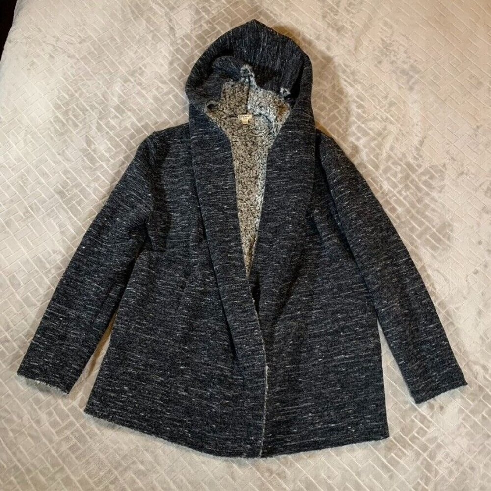 Dylan Womens Medium Thick Sweater Open Front Faux Fur Lined Dark Gray Hood